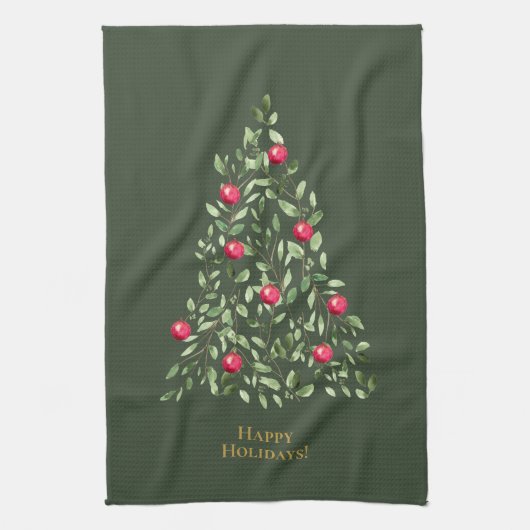 Linge De Cuisine Aquarelle Arbre de Noël Feuillage vert (Vertical)