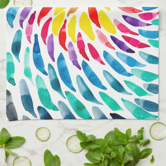 Linge De Cuisine Aquarelle arc-en-ciel spirale abstraite (Plié)