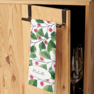Linge De Cuisine Aquarelle artistique Branches de baies rouges et v