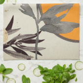 Linge De Cuisine Aquarelle artistique orange et gris Botanique (Plié)