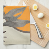 Linge De Cuisine Aquarelle artistique orange et gris Botanique (Quart Plié)