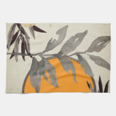 Linge De Cuisine Aquarelle artistique orange et gris Botanique (Horizontal)