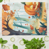 Linge De Cuisine Aquarelle Automne Citrouilles Automne Feuilles For (Plié)