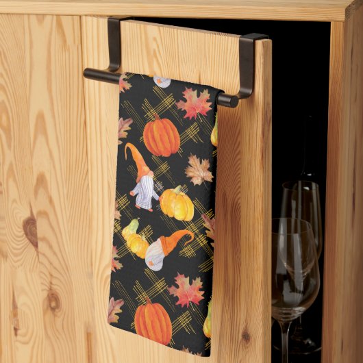 Linge De Cuisine Aquarelle Automne Gnomes, Citrouille Et Feuille (Pliage en tiers)