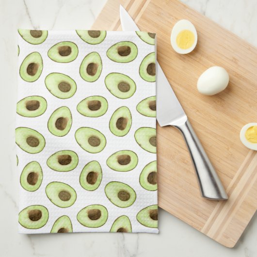 Linge De Cuisine Aquarelle blanc Avocado (Quart Plié)