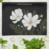 Linge De Cuisine Aquarelle Blanc Cosmos Fleurs Peinture Botanique (Plié)