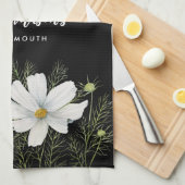 Linge De Cuisine Aquarelle Blanc Cosmos Fleurs Peinture Botanique (Quart Plié)