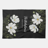 Linge De Cuisine Aquarelle Blanc Cosmos Fleurs Peinture Botanique (Horizontal)