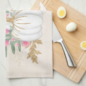 Linge De Cuisine Aquarelle blanche et Citrouille or (Quart Plié)