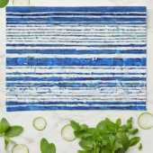 Linge De Cuisine Aquarelle bleu blanc rayé moderne (Plié)