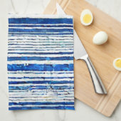 Linge De Cuisine Aquarelle bleu blanc rayé moderne (Quart Plié)