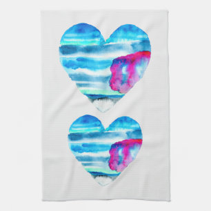 Linge De Cuisine Aquarelle bleu coeur mignon