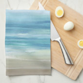 Linge De Cuisine Aquarelle Bleu de mer Vagues océaniques Côte (Quart Plié)