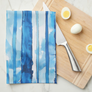 Linge De Cuisine Aquarelle Bleu et Blanc rayé