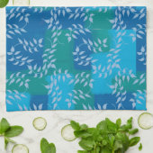 Linge De Cuisine Aquarelle bleu vert ivoire (Plié)