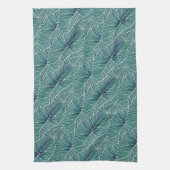 Linge De Cuisine Aquarelle Bleu Vert Turquoise Tropical Feuille Mot (Vertical)