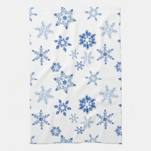 Linge De Cuisine Aquarelle bleue des flocons de neige d'hiver