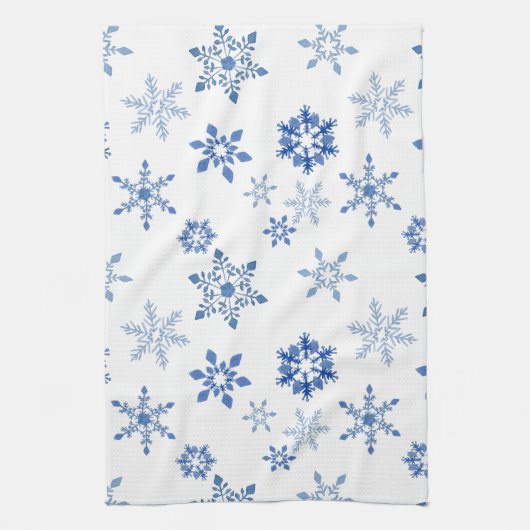 Linge De Cuisine Aquarelle bleue des flocons d'hiver (Vertical)
