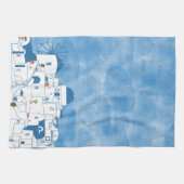 Linge De Cuisine Aquarelle bleue et blanche Santorin Grèce (Horizontal)