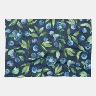 Linge De Cuisine Aquarelle Blueberry Dark Arrière - plan Motif