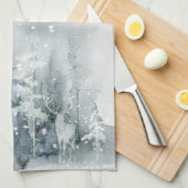 Linge De Cuisine Aquarelle, bois, cerf, neige, cuisine arborée (Quart Plié)