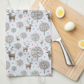 Linge De Cuisine Aquarelle Bois Reindeer Motif Pastel Blue (Quart Plié)