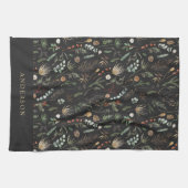 Linge De Cuisine Aquarelle botanique floral moody noir moderne (Horizontal)