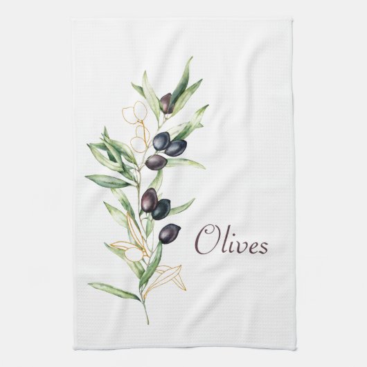 Linge De Cuisine Aquarelle Botanique Olive Branch Tea Towa (Vertical)