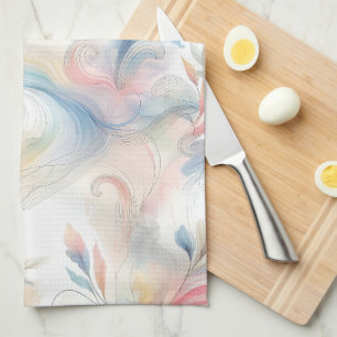 Linge De Cuisine Aquarelle botanique pastel élégante