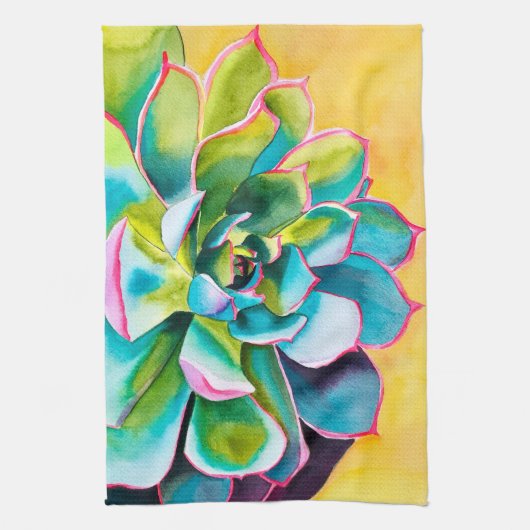 Linge De Cuisine Aquarelle botanique succulent (Vertical)
