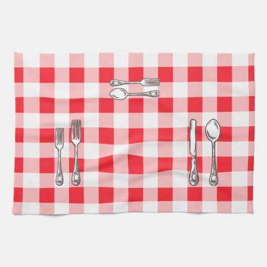 Linge De Cuisine Aquarelle carreaux rouges (Horizontal)