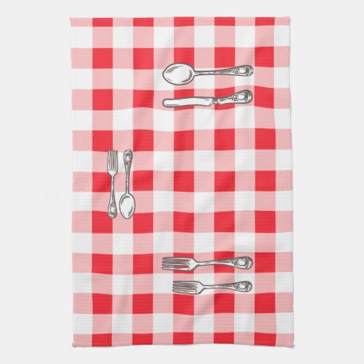 Linge De Cuisine Aquarelle carreaux rouges (Vertical)