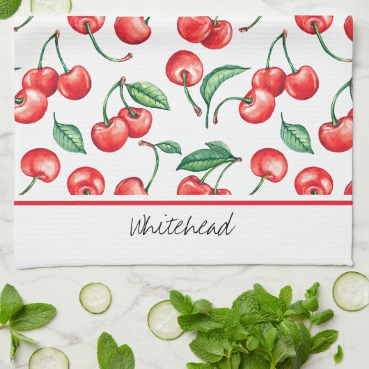 Linge De Cuisine Aquarelle Cherry Monogram (Plié)