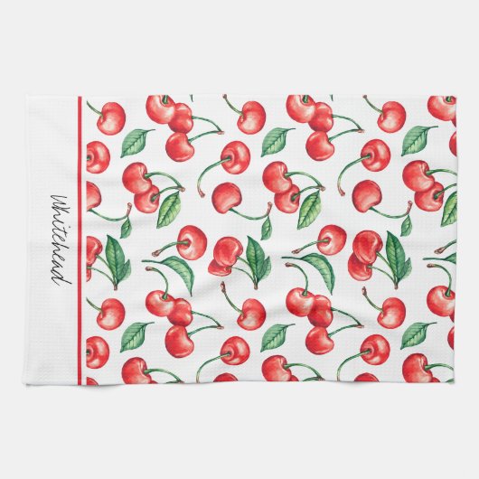 Linge De Cuisine Aquarelle Cherry Monogram (Horizontal)