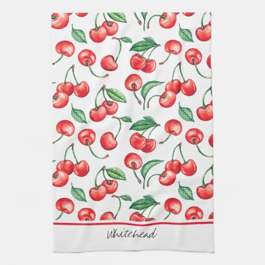 Linge De Cuisine Aquarelle Cherry Monogram (Vertical)