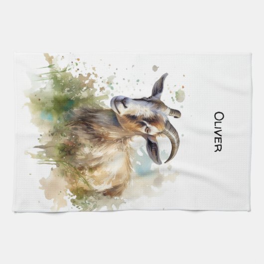 Linge De Cuisine Aquarelle Chèvre de ferme, sur mesure (Horizontal)