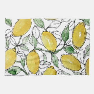 Linge De Cuisine Aquarelle citron