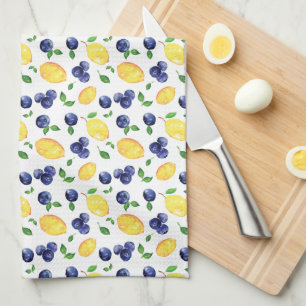 Linge De Cuisine Aquarelle Citron et bleuets
