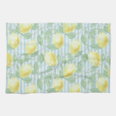 Linge De Cuisine Aquarelle citrons et bandes bleues Monogrammes (Horizontal)