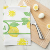 Linge De Cuisine Aquarelle citrons jaune frais vert personnalisé (Quart Plié)