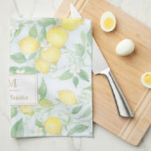 Linge De Cuisine Aquarelle citrons Nom personnalisé Monogramme citr (Quart Plié)