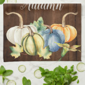 Linge De Cuisine Aquarelle Citrouille d'automne Bois foncé (Plié)