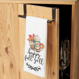 Linge De Cuisine Aquarelle Citrouille Spice Coffee   Happy Fall Y'a