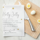 Linge De Cuisine Aquarelle Cocktail de Noël Holly Jolly Recette (Quart Plié)