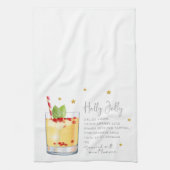 Linge De Cuisine Aquarelle Cocktail de Noël Holly Jolly Recette (Vertical)