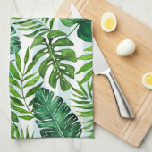 Linge De Cuisine Aquarelle contemporaine Feuilles tropicaux Vert (Quart Plié)