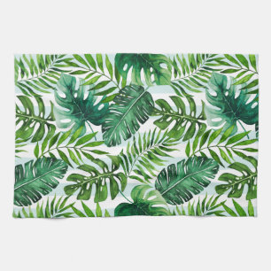 Linge De Cuisine Aquarelle contemporaine Feuilles tropicaux Vert