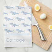 Linge De Cuisine Aquarelle côtière bleu Polka Dot Dolphin (Quart Plié)