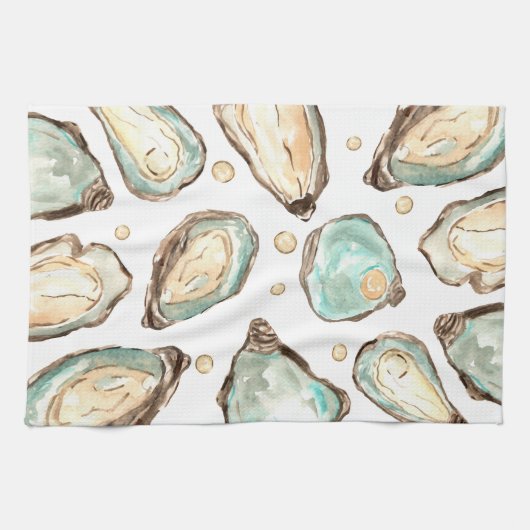 Linge De Cuisine Aquarelle côtière huître & perle (Horizontal)