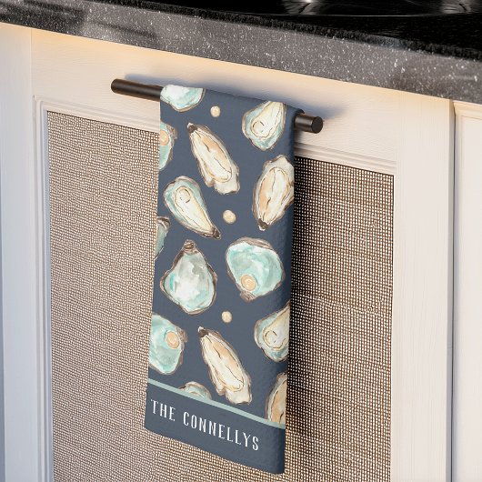 Linge De Cuisine Aquarelle côtière huître & perle Personnalisé